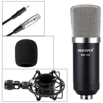 1 1 Neewer® NW-700 Mikrofon-Set enthält: Pop Filter + Mikrofon Suspension Scherenarm Ständer mit Befestigungsschelle + 1 1 Kondensatormikrofon + weiß Shock Einfassung 